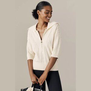 NEW Varley - Size Large Women's Arney Half-Zip Polo Sweater - Egret